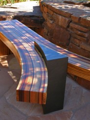 Laminated bench: 6'x2.5'x18": various hardwoods and steel